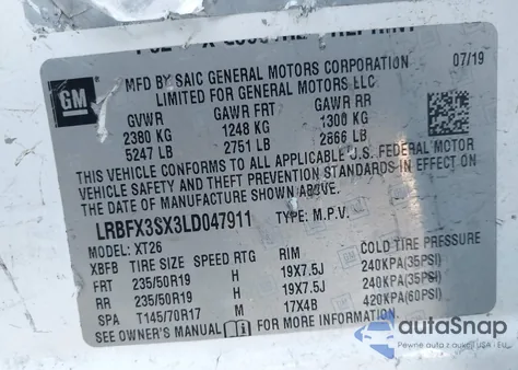 2020 Buick Envision Premium from USA, damaged, VIN LRBFX3SX3LD047911
